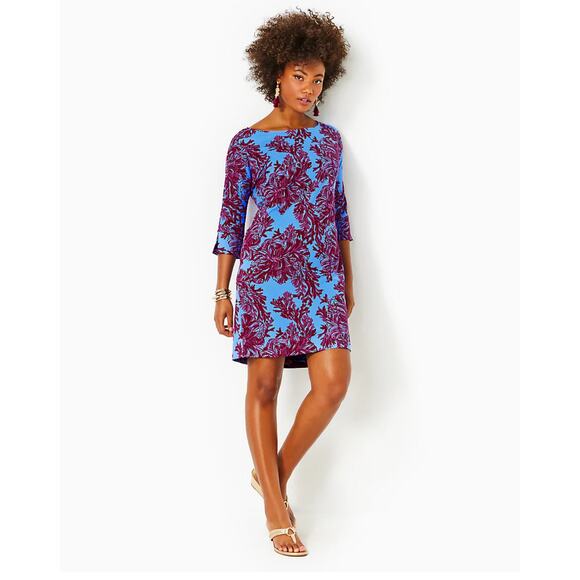 Lilly Pulitzer Upf 50+ Chillylilly Braedyn Dress Vibrant Print Blue Size M NWT